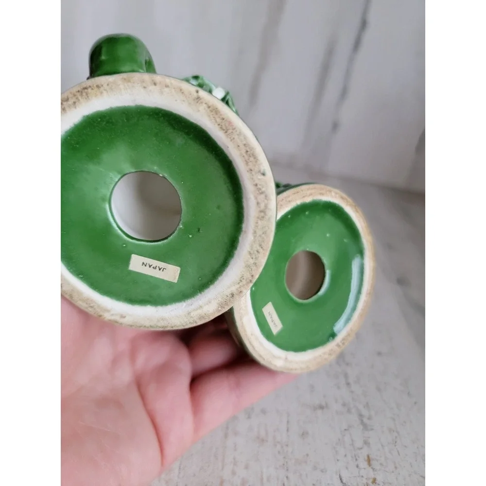 Ceramic mistletoe Holly candle stick green ceramic Xmas set home decor